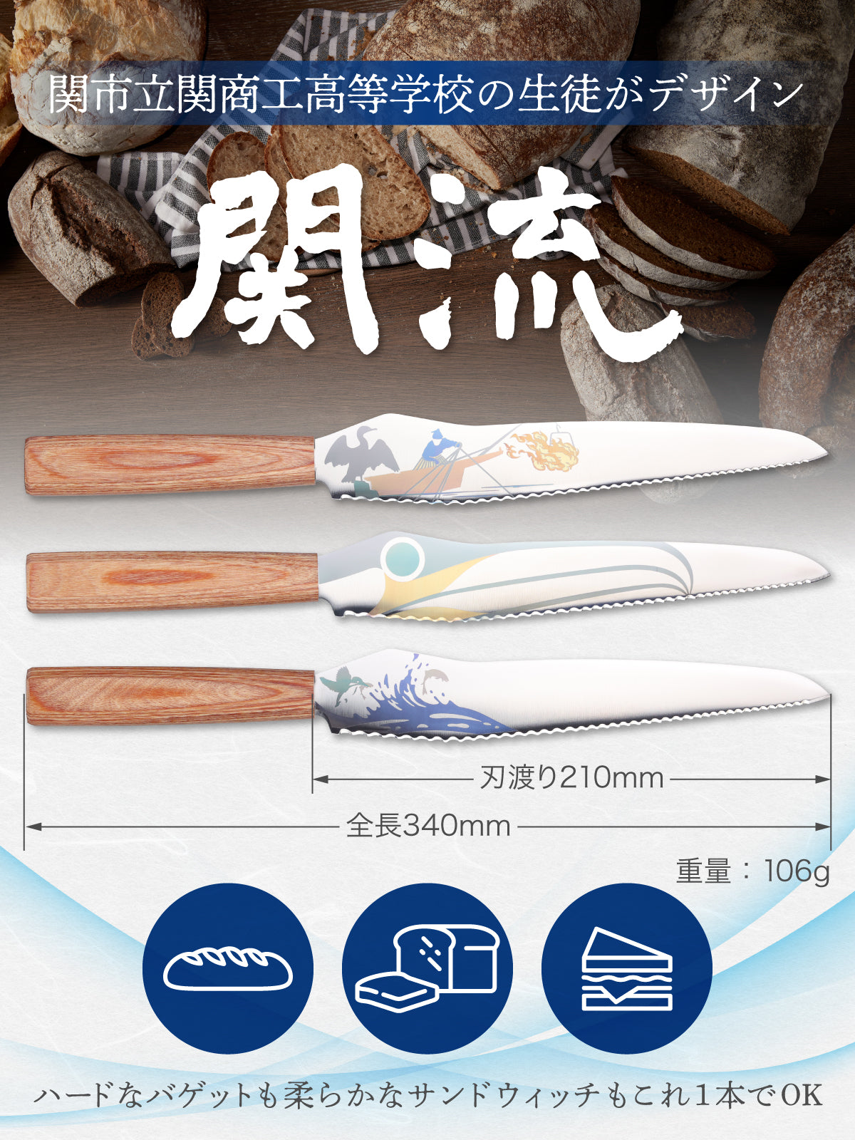 関市の高校生がこだわり抜いたパン切り包丁 関流 モネの池